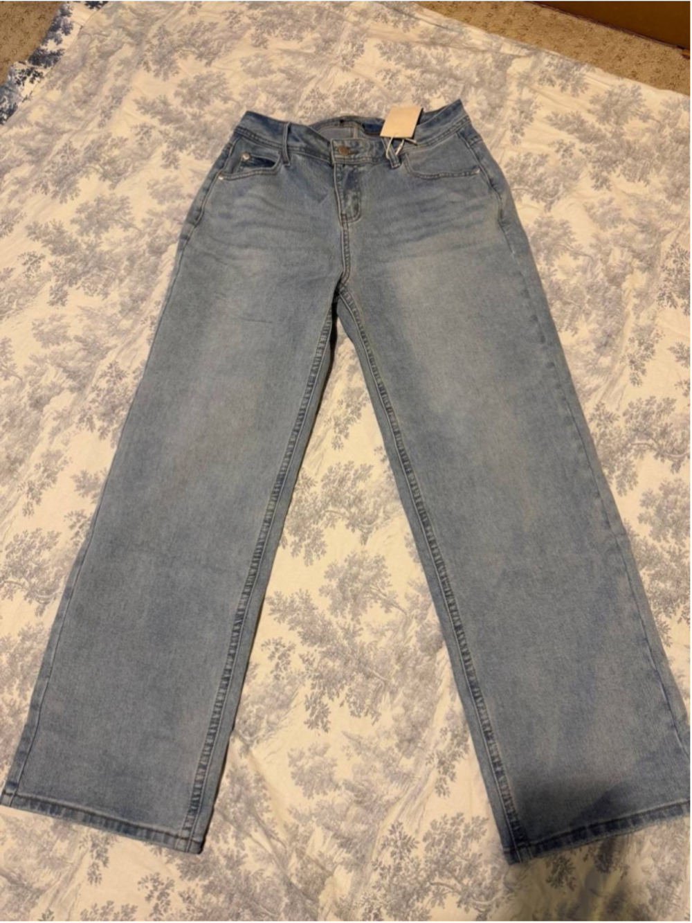 Flamingals Wide Leg Mid Waist Baggy Stitch Decor Denim Jeans L
